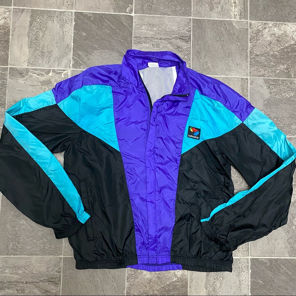 Men’s vintage 90s bellwether full zip color block windbreaker jacket sz L purple